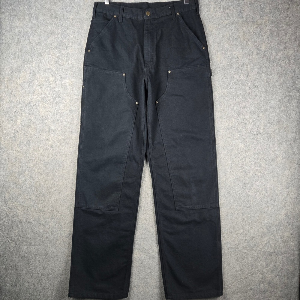Carhartt Double Knee Pants Mens 32x34 Black B136 BLK Loose Fit Workwear Made USA